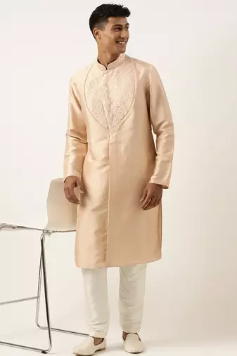 Peach embroidery angrakha kurta set