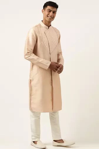 Peach embroidery angrakha kurta set