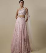 pink embroidered satin lehenga with blouse