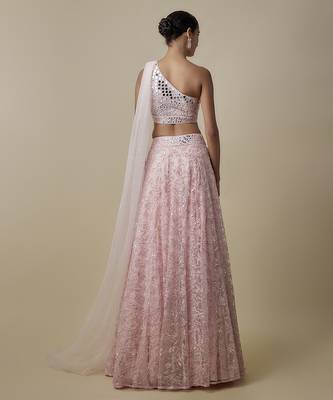 pink embroidered satin lehenga with blouse 2