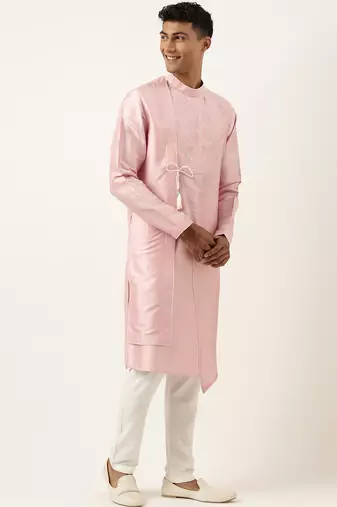 Pink embroidery angrakha kurta set