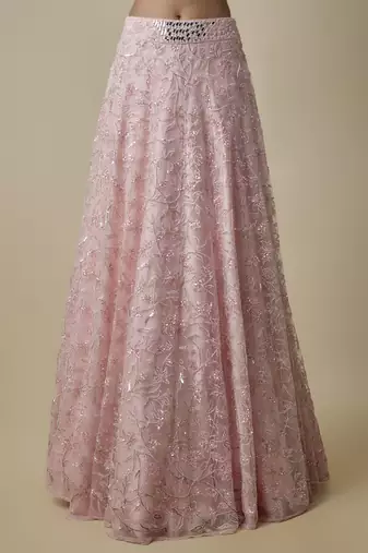 pink embroidered satin lehenga with blouse