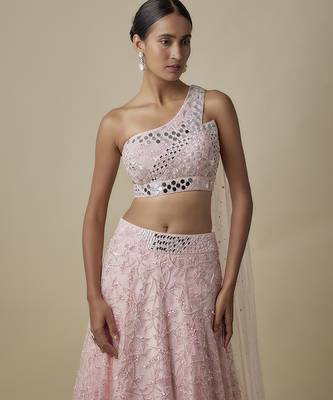 pink embroidered satin lehenga with blouse 4