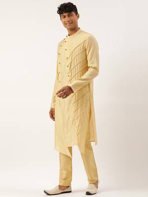 Gold side open layered kurta set 3
