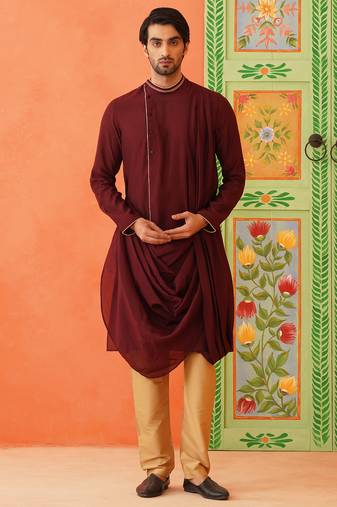 Maroon drape kurta set