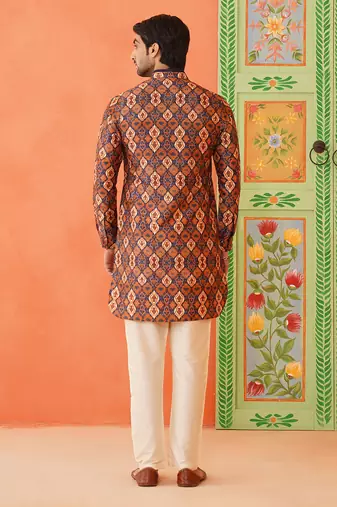 Navy print short kurta
