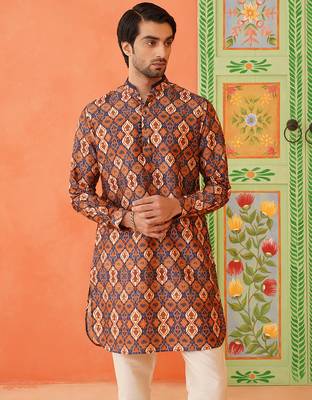 Navy print short kurta 3