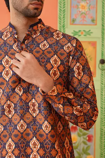 Navy print short kurta