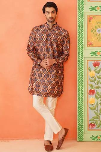 Navy print short kurta