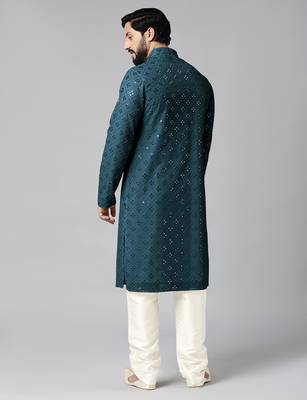 Teal blue mirror embroidery kurta set 3