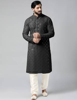 Black mirror embroidery kurta set 1