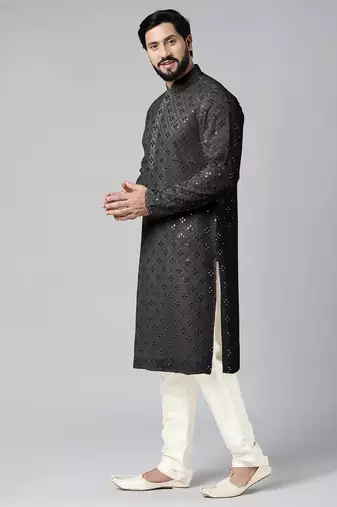Black mirror embroidery kurta set