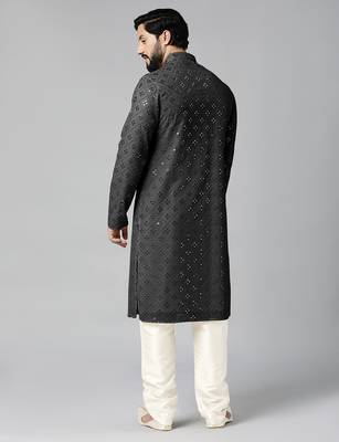 Black mirror embroidery kurta set 3