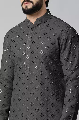 Black mirror embroidery kurta set