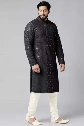 Black mirror embroidery kurta set