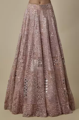 pink embroidered satin lehenga