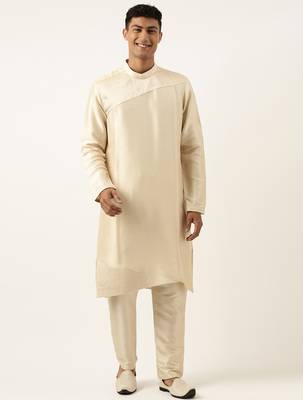 Beige pleated kurta set 1