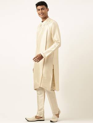 Beige pleated kurta set 3
