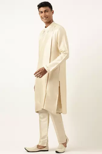 Beige pleated kurta set