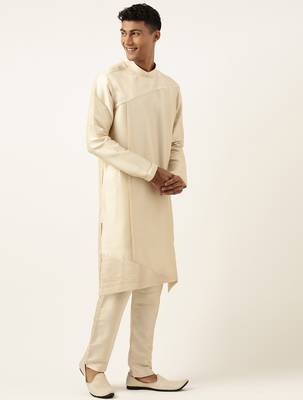 Beige pleated kurta set 4