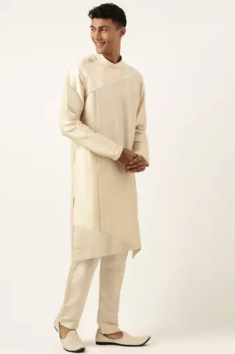 Beige pleated kurta set