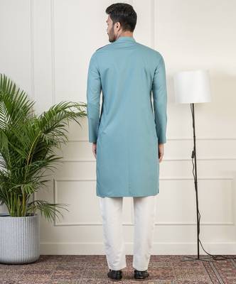 Teal cotton kurta set 2