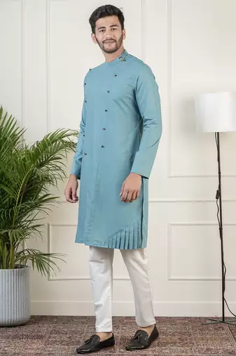 Teal cotton kurta set