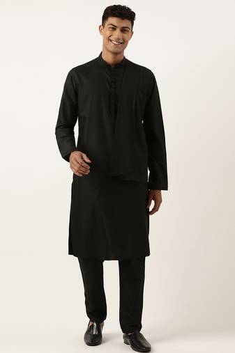 Black cotton layered kurta set