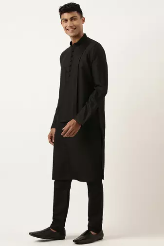 Black cotton layered kurta set
