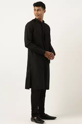 Black cotton layered kurta set