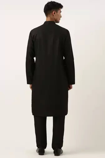 Black cotton layered kurta set