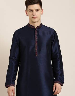 Navy pashmina embroidery kurta set 1