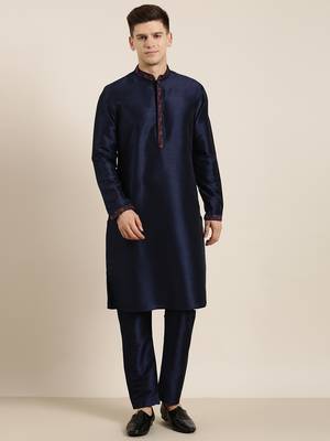 Navy pashmina embroidery kurta set 2