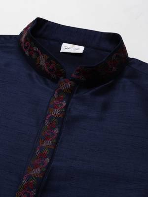 Navy pashmina embroidery kurta set 3