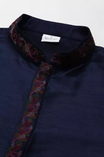 Navy pashmina embroidery kurta set