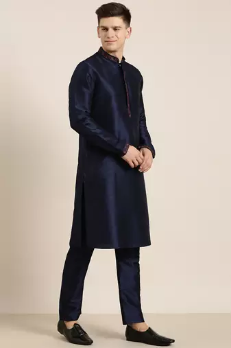 Navy pashmina embroidery kurta set