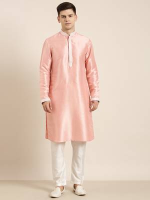 Peach silk embroidery kurta set 2