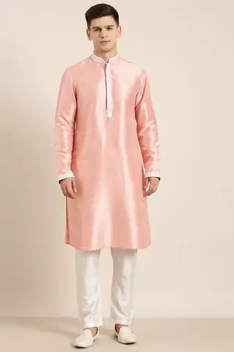 Peach silk embroidery kurta set