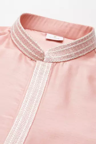 Peach silk embroidery kurta set