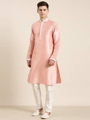 Peach silk embroidery kurta set 4