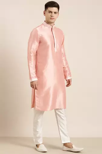 Peach silk embroidery kurta set
