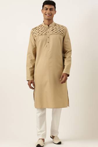 Beige smocking kurta set
