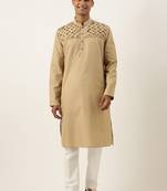 Beige smocking kurta set
