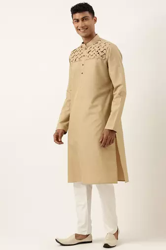 Beige smocking kurta set
