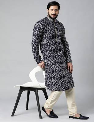 Midnight blue batik printed kurta set 1