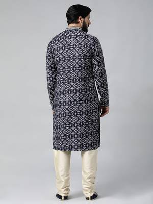 Midnight blue batik printed kurta set 4