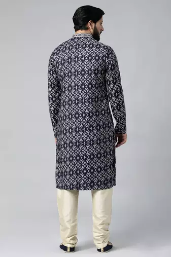 Midnight blue batik printed kurta set