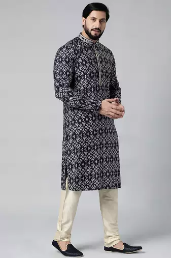 Midnight blue batik printed kurta set