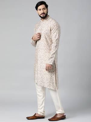 Cream block printed kurta set 2