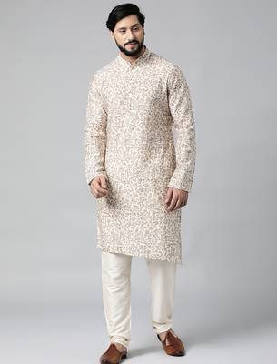 Cream block printed kurta set 4